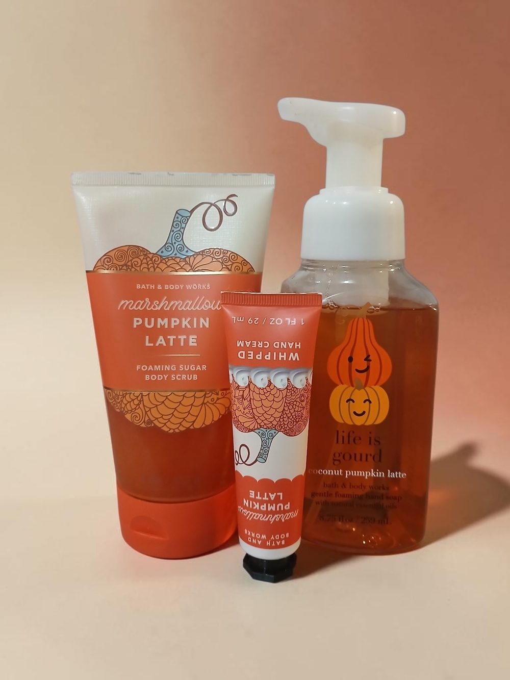 Bath & Body Works Pumpkin Latte Body Scrub, Hand Cream & Foaming Soap - Orange